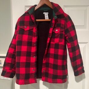 Tommy Bahama Youth Red and Black Plaid Shirt Jacket with wool lining side 10/12